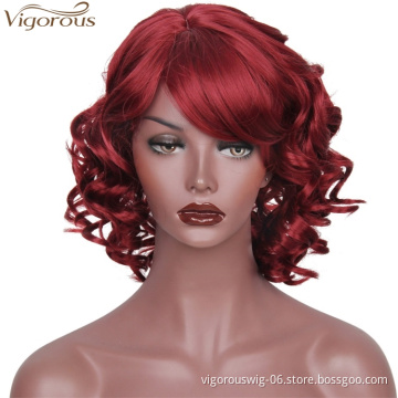 Vigorous Afro Kinky Curly Wigs For Black Women Synthetic African Fluffy Hair Red Color High Temperature Coaplay Halloween Wigs